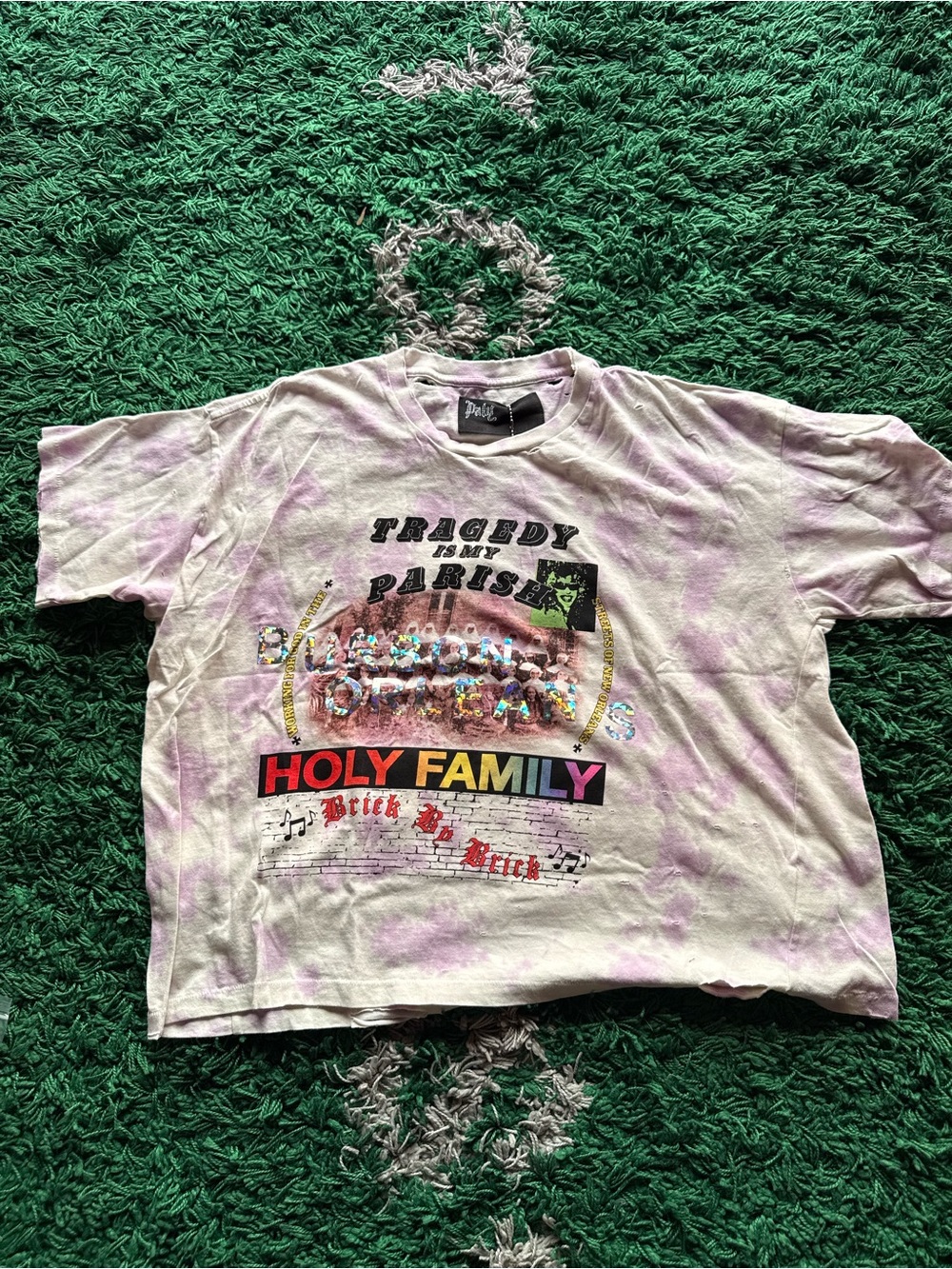 Unisex Holy Family Tie-Dye Graphic Tee - Pastel Purple White